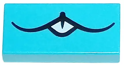 Medium Azure Tile 1 x 2 with Black Curved Mouth and White Teeth Pattern (Bunchu)