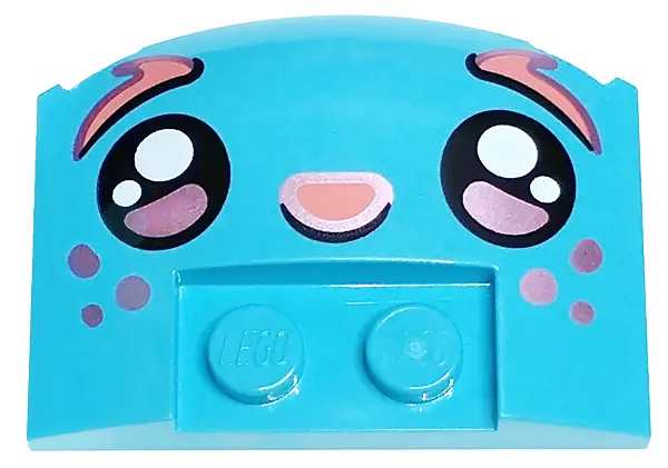 Medium Azure Wedge 3 x 4 x 2/3 Triple Curved with Coral and Metallic Pink Eyebrows, Freckles and Nos