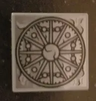 Dark Bluish Gray Tile 2 x 2 with Stone Wheel and Radiating Lines Pattern (Mother Box Top)