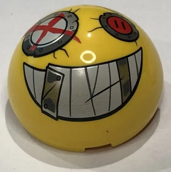Yellow Cylinder Hemisphere 4 x 4 with Junkertown Eyes and Smile Pattern