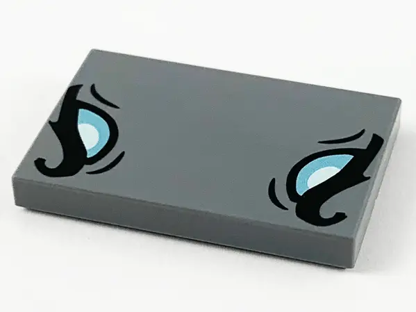 Dark Bluish Gray Tile 2 x 3 with Metallic Light Blue Rhinoceros Eyes Pattern