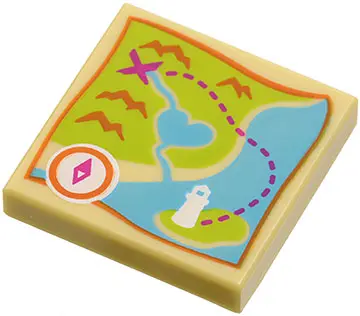 Tan Tile 2 x 2 with Map Heartlake City Bay Pattern