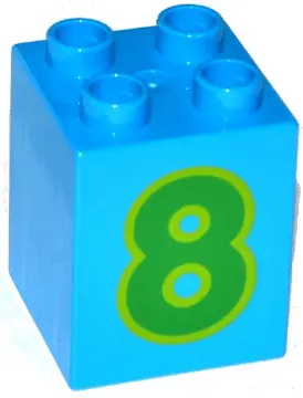 Dark Azure Duplo, Brick 2 x 2 x 2 with Number 8 Green Pattern