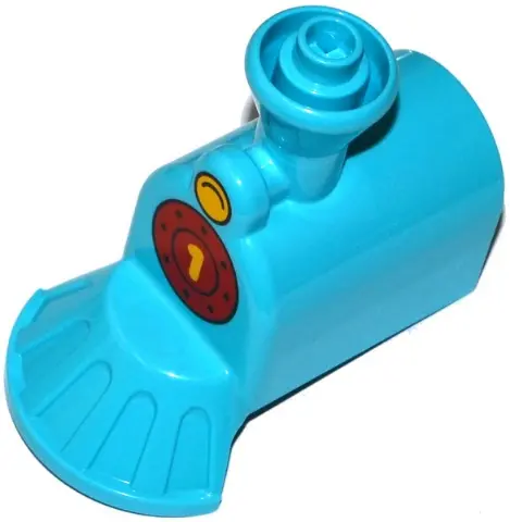 Medium Azure Duplo, Train Steam Engine Front with Cow Catcher with Yellow Headlight and Number 1 Pat