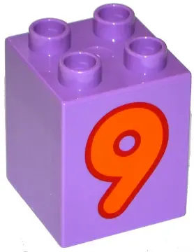 Medium Lavender Duplo, Brick 2 x 2 x 2 with Number 9 Orange Pattern