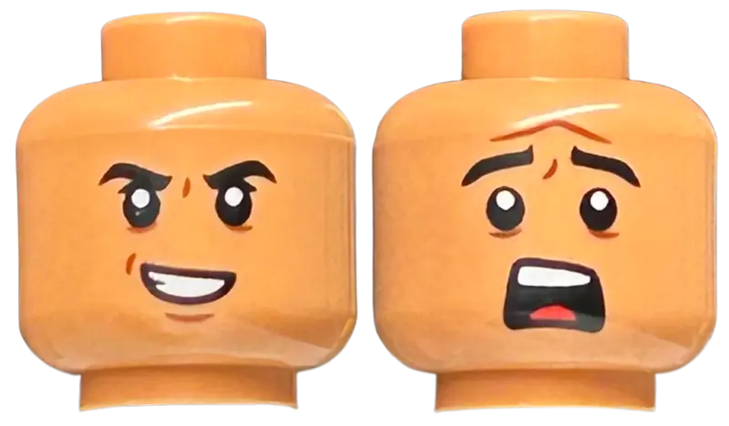 Nougat Minifigure, Head Dual Sided Black Eyebrows, Dark Orange Furrows, Evil Smile / Scared Pattern
