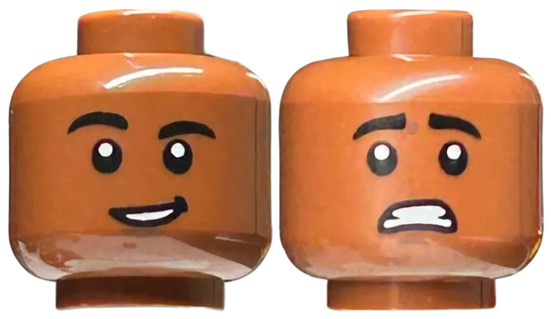 Reddish Brown Minifigure, Head Dual Sided Black Eyebrows, Dark Brown Chin Dimple, Lopsided Open Mout