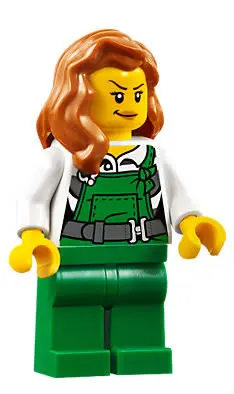 Police - City Bandit Female with Green Overalls, Dark Orange Female Hair over Shoulder, Peach Lips S