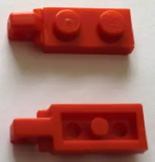 Red Hinge Plate 1 x 2 Locking with 1 Finger on End with Bottom Groove
