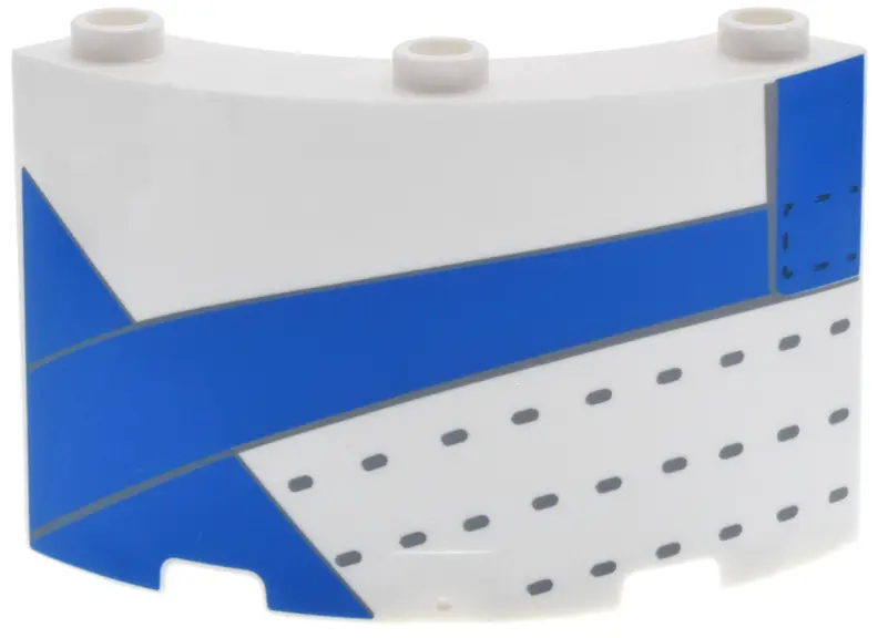 White Cylinder Quarter 4 x 4 x 3 with Blue Panels with Outline, Light Bluish Gray and Black Stitchin