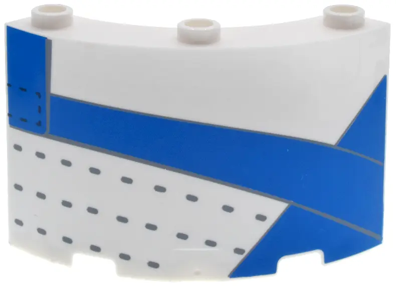 White Cylinder Quarter 4 x 4 x 3 with Blue Panels with Outline, Light Bluish Gray and Black Stitchin