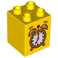 Yellow Duplo, Brick 2 x 2 x 2 with Alarm Clock Pattern