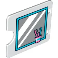 White Duplo Door / Window Pane 1 x 4 x 3 with Semi Oval Cutout with Bathroom Mirror and Toothbrushes