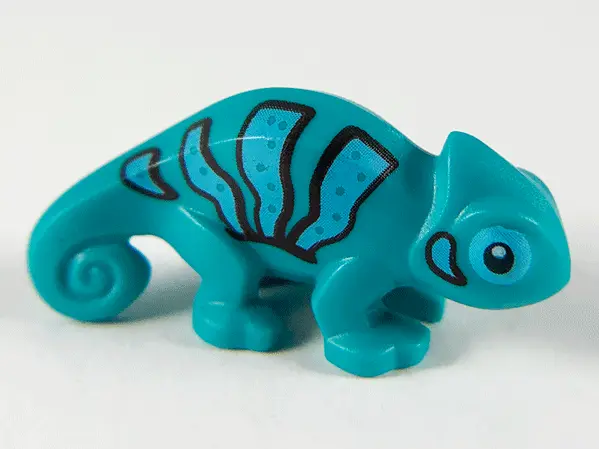 Dark Turquoise Chameleon with Black and Bright Light Blue Stripes Pattern