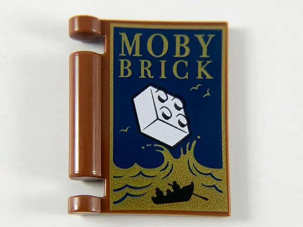Reddish Brown Minifigure, Utensil Book Cover with Gold Ocean and 'MOBY BRICK', White Brick, Black Ro