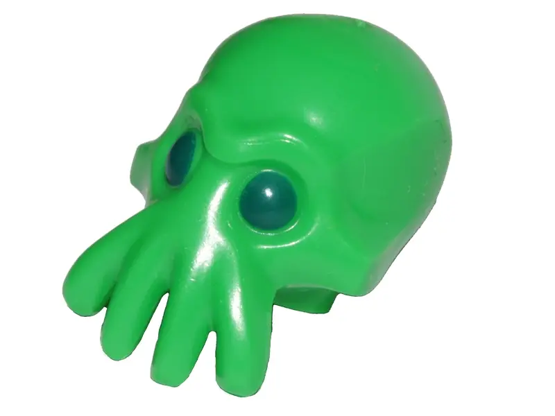 Bright Green Minifigure, Head, Modified Alien with 4 Mouth Tentacles with Dark Blue Eyes Pattern