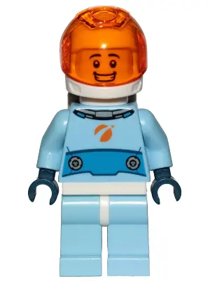 Astronaut - Male, Bright Light Blue Spacesuit with Blue Belt, Trans-Orange Visor, Open Mouth Smile