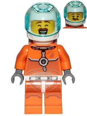 Astronaut - Male, Orange Spacesuit with Dark Bluish Gray Lines, Trans-Light Blue Visor, Large Smile 