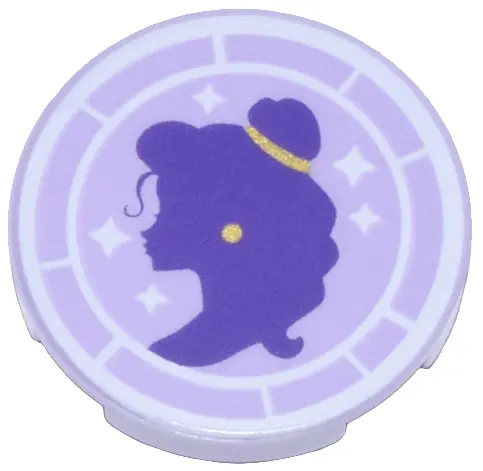 Lavender Tile, Round 2 x 2 with Bottom Stud Holder with Dark Purple Belle Silhouette, Gold Hairband 
