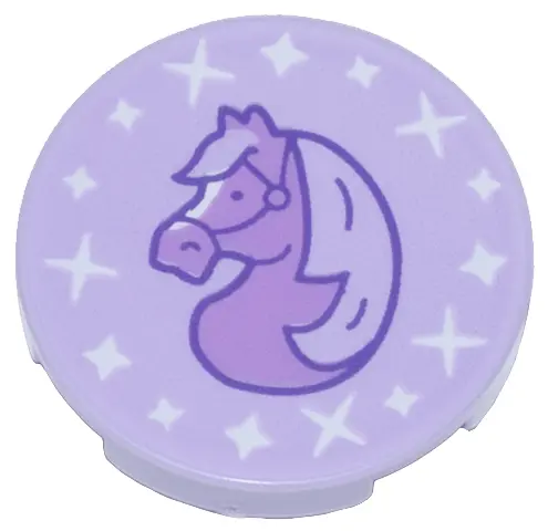 Lavender Tile, Round 2 x 2 with Bottom Stud Holder with Medium Lavender Horse Profile and White Spar