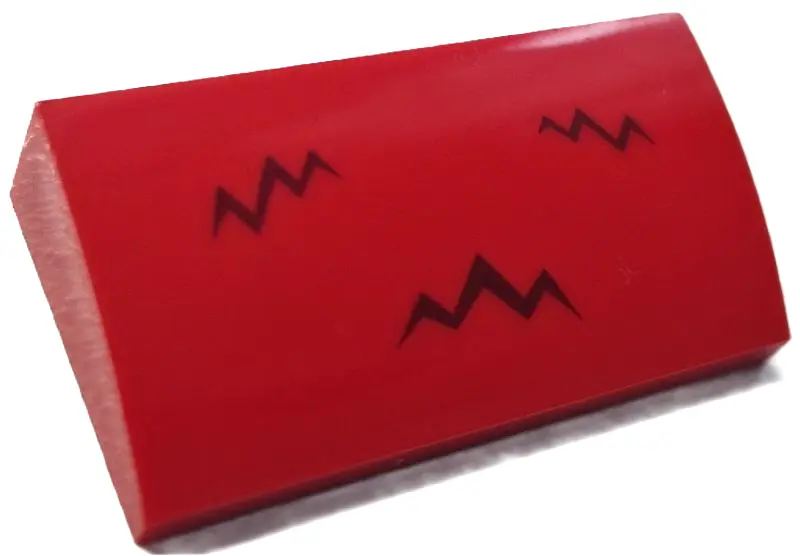 Red Slope, Curved 2 x 4 x 2/3 with Bottom Tubes with 3 Dark Red Zigzag Lines Pattern (BrickHeadz Red