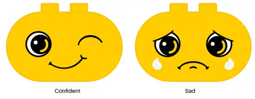 Yellow Duplo, Brick 2 x 4 x 2 Rounded Ends with Faces Confident/Sad Pattern