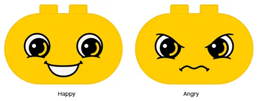 Yellow Duplo, Brick 2 x 4 x 2 Rounded Ends with Faces Happy/Angry Pattern