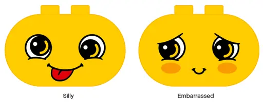 Yellow Duplo, Brick 2 x 4 x 2 Rounded Ends with Faces Silly/Embarrassed Pattern