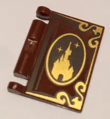 Reddish Brown Minifigure, Utensil Book Cover with Gold Disney Castle, Oval, and Border Pattern