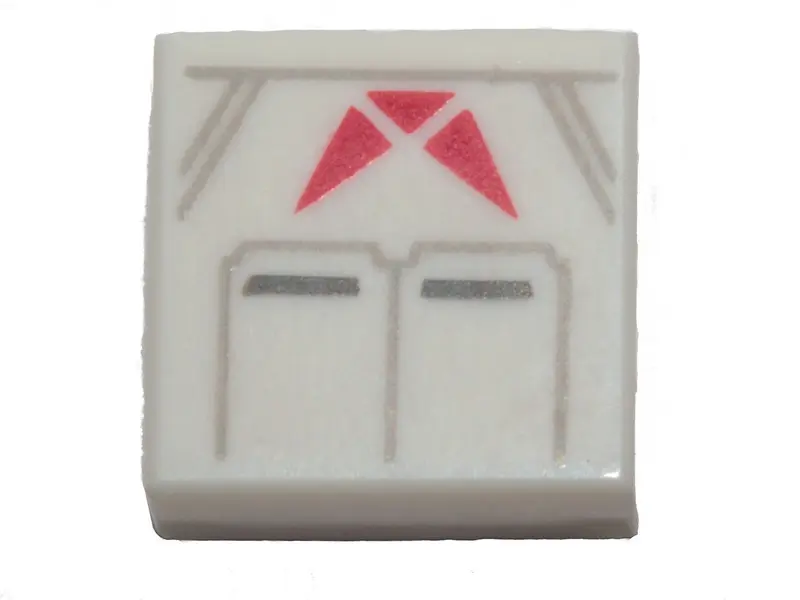 White Tile 1 x 1 with SW Light Bluish Gray Lines, Dark Bluish Gray Bars and Red Triangles Pattern