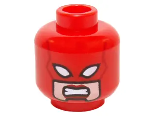 Red Minifigure, Head Female Mask with White Eyes over Light Nougat Face, Red Lips, Clenched Teeth Pa