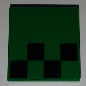 Green Tile 2 x 2 with Pixelated Black Pattern (Minecraft Creeper Foot)