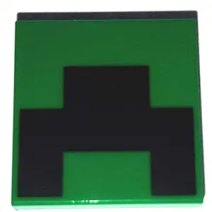 Green Tile 2 x 2 with Pixelated Black Pattern (Minecraft Creeper Mouth)