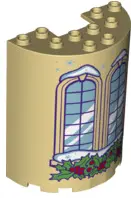 Tan Cylinder Half 3 x 6 x 6 with 1 x 2 Cutout with Curved Lattice Windows and Holly Leaves Pattern