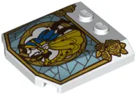 White Wedge 4 x 4 x 2/3 Triple Curved with Stained Glass Window with Beauty and the Beast Pattern