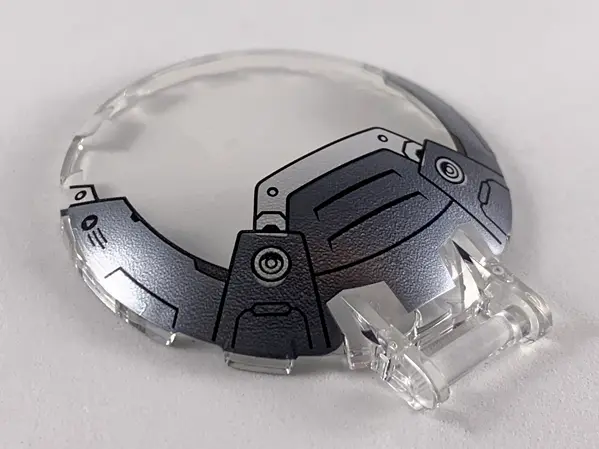 Trans-Clear Dish 6 x 6 Inverted with Bar Handle with Dark Silver and Silver Armor Plates Pattern