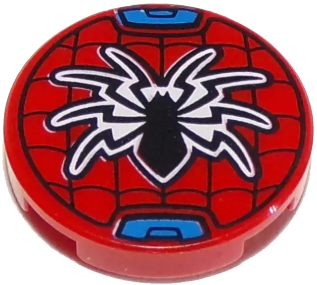 Red Tile, Round 2 x 2 with Bottom Stud Holder with Black Spider and Web Pattern