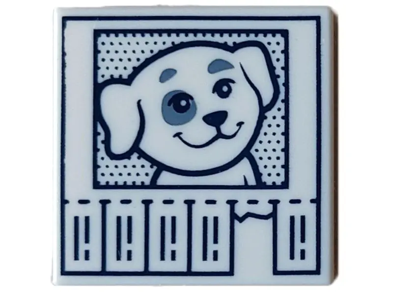 White Tile 2 x 2 with Lost Dog Flyer with Dark Blue Frame and Tear-Off Strips Pattern