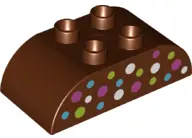 Reddish Brown Duplo, Brick 2 x 4 Slope Curved Double with Dark Pink, Lime, Medium Azure, and White D