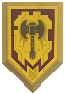 Metallic Gold Tile, Modified 2 x 3 Pentagonal with Nexo Power Shield Pattern - Merlok Power Axe