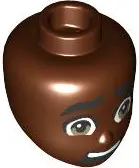 Reddish Brown Mini Doll, Head Friends with Black Thick Eyebrows, Dark Tan Eyes, and Scared Open Mout
