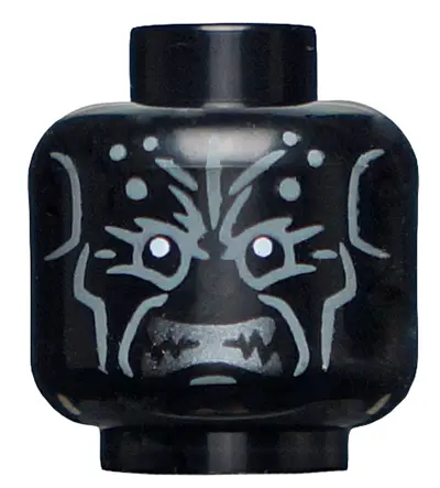 Black Minifigure, Head Alien Dark Bluish Gray Lines, White Eyes, Silver Sharp Teeth (Nightmare Batma