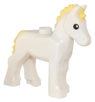 White Horse, Foal with Stud on Back with Molded Bright Light Yellow Mane and Tail and Printed Black 