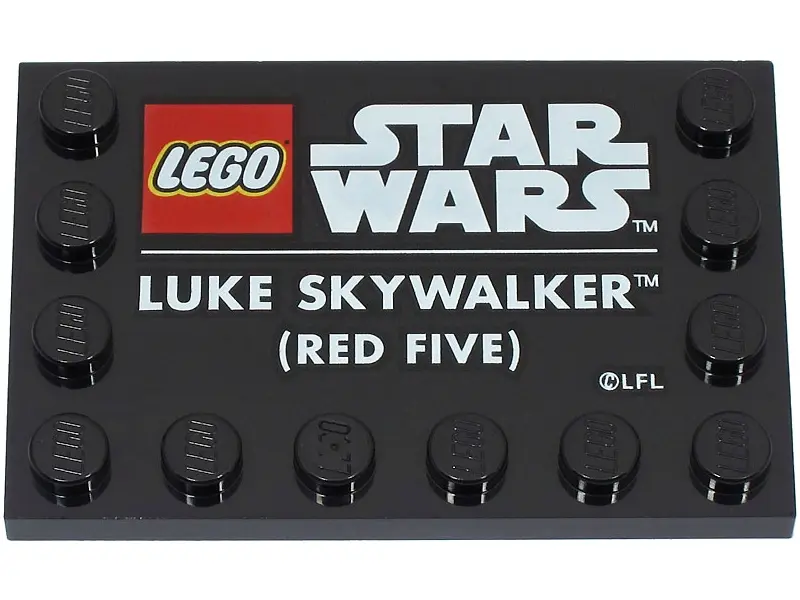 Black Tile, Modified 4 x 6 with Studs on Edges with LEGO Star Wars Logo and White 'LUKE SKYWALKER (R