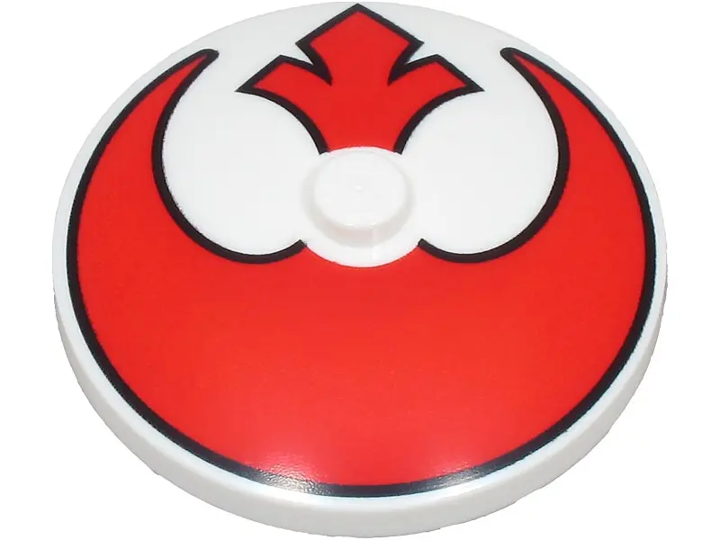 White Dish 4 x 4 Inverted (Radar) with Solid Stud with Red SW Rebel Alliance Symbol Pattern