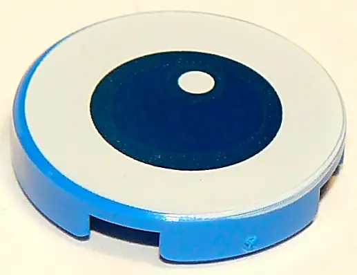 Blue Tile, Round 2 x 2 with Bottom Stud Holder with Dark Blue Eye on White Background Pattern (Toy S