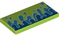 Lime Tile 2 x 4 with Blue and Dark Azure Water Splashes Pattern (Toy Story RC Rear Spoiler)