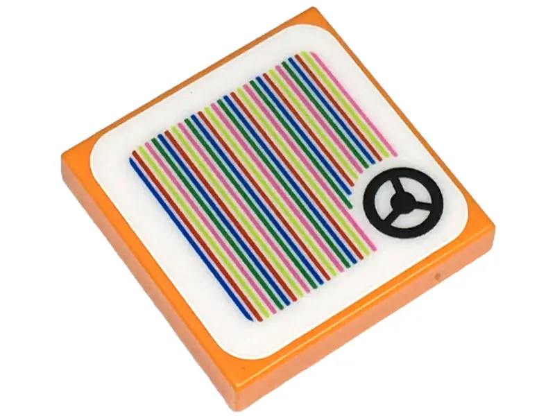Orange Tile 2 x 2 with Super Mario Scanner Code Steering Wheel Pattern (Sticker) - Set 71431