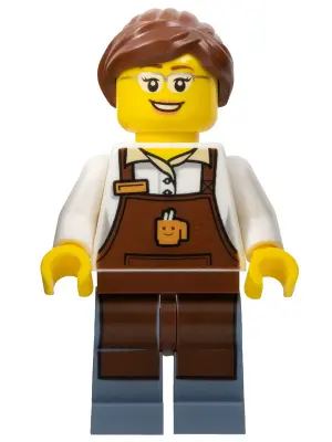 City Square Barista - Reddish Brown Apron with Cup, Reddish Brown Ponytail and Swept Sideways Fringe