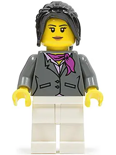 Dark Bluish Gray Jacket with Magenta Scarf, White Legs, Black Hair Ponytail Long with Side Bangs (Ci